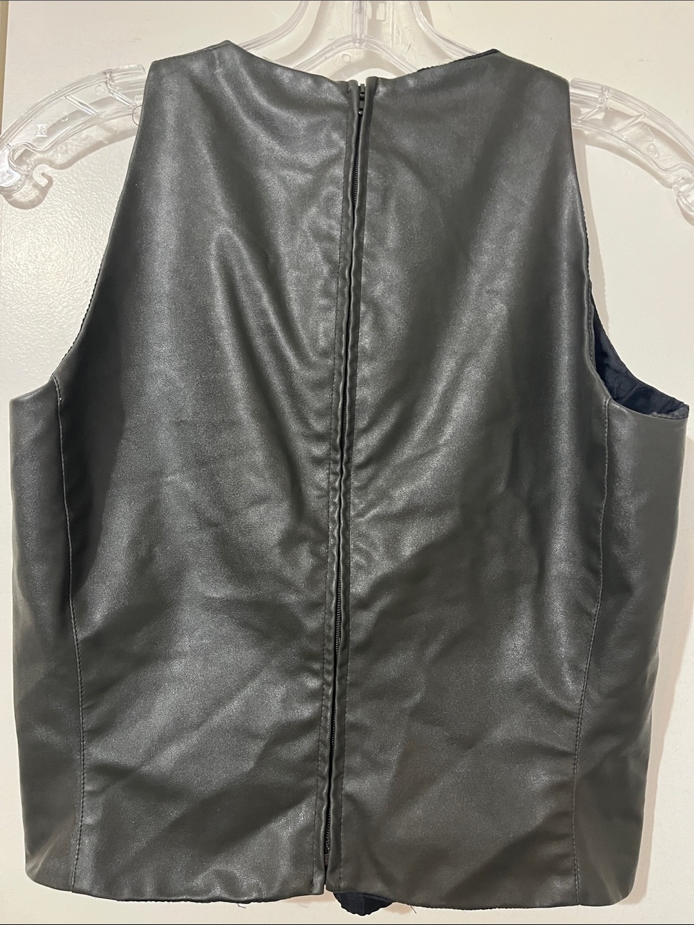 Emporio Armani Black Faux Leather Sleeveless Tank with Diagonal Stitching - Picture 3 of 6